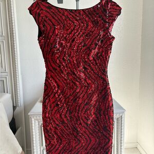 Guess Red and Black Sequin Mini Dress